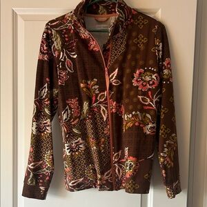 Sporty Floral Brown Zip-Up Jacket